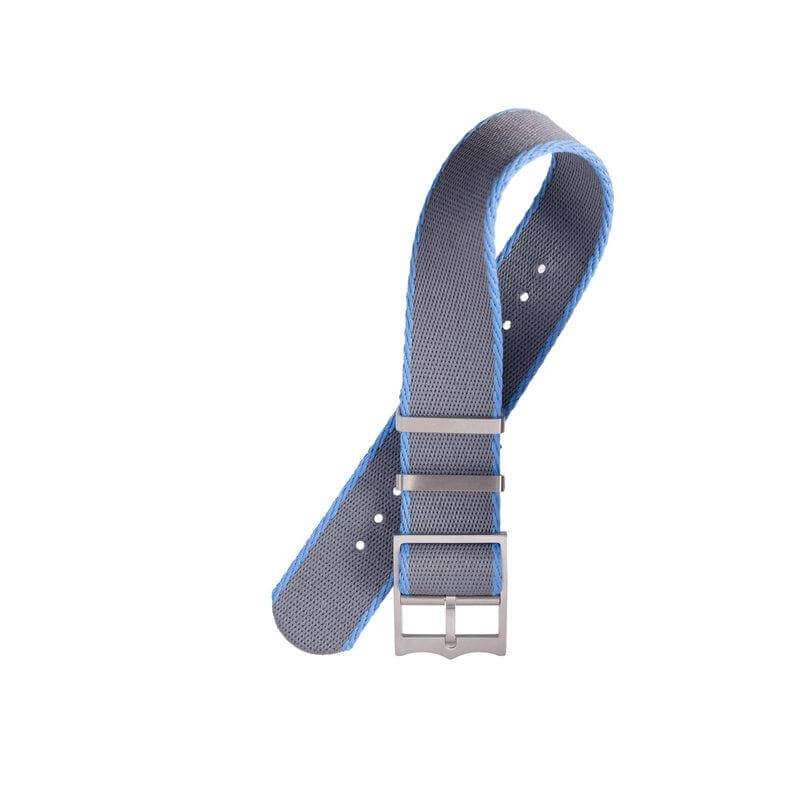 Eco-Friendly Nylon Military  Watch Strap Grey - Light Blue - Single Pass - Recycled Military Watch Straps- Milano Straps