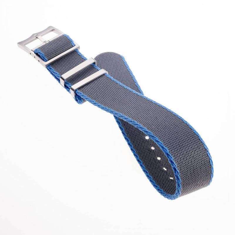 Eco-Friendly Nylon Military  Watch Strap Grey - Light Blue - Single Pass - Recycled Military Watch Straps- Milano Straps