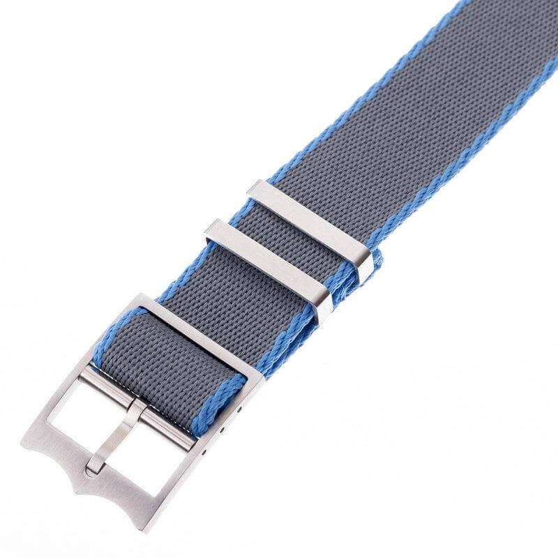 Eco-Friendly Nylon Military  Watch Strap Grey - Light Blue - Single Pass - Recycled Military Watch Straps- Milano Straps