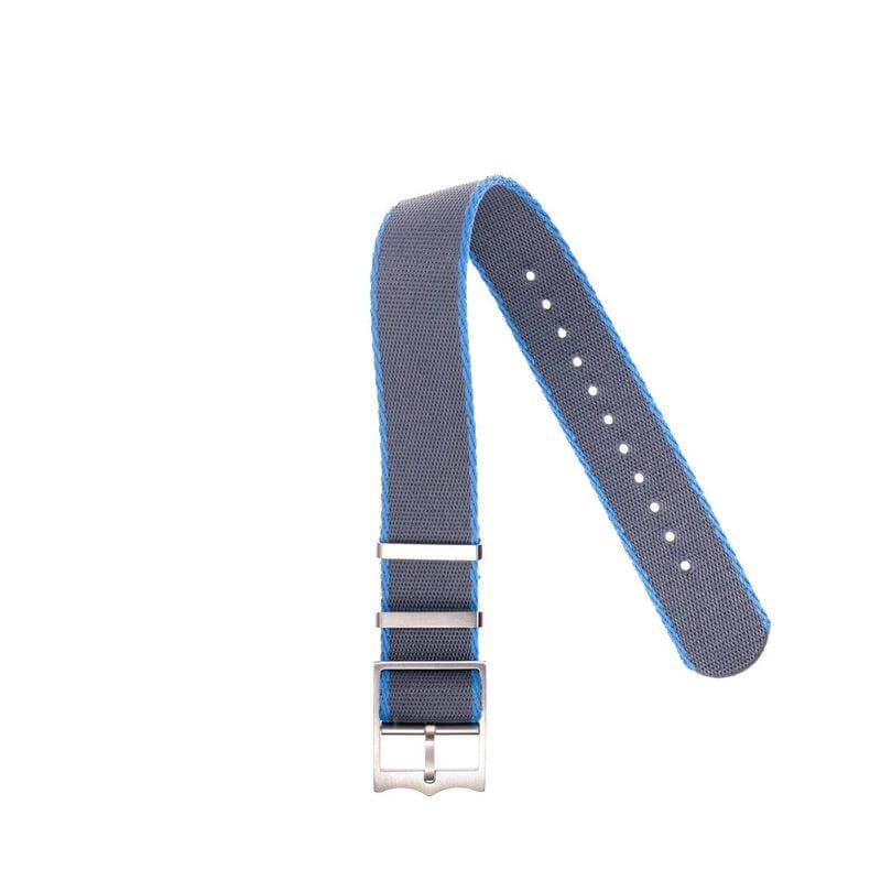 Eco-Friendly Nylon Military  Watch Strap Grey - Light Blue - Single Pass - Recycled Military Watch Straps- Milano Straps