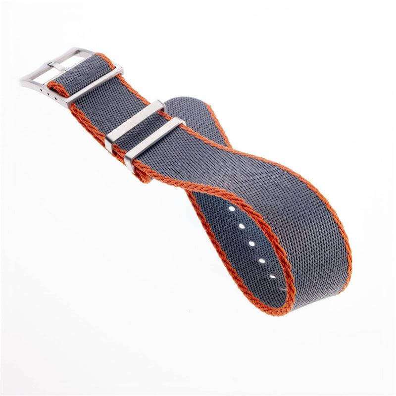 Eco-Friendly Nylon Military Watch Strap Grey-Orange - Single Pass - Recycled Military Watch Straps- Milano Straps