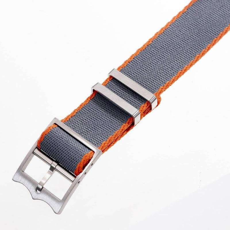 Eco-Friendly Nylon Military Watch Strap Grey-Orange - Single Pass - Recycled Military Watch Straps- Milano Straps