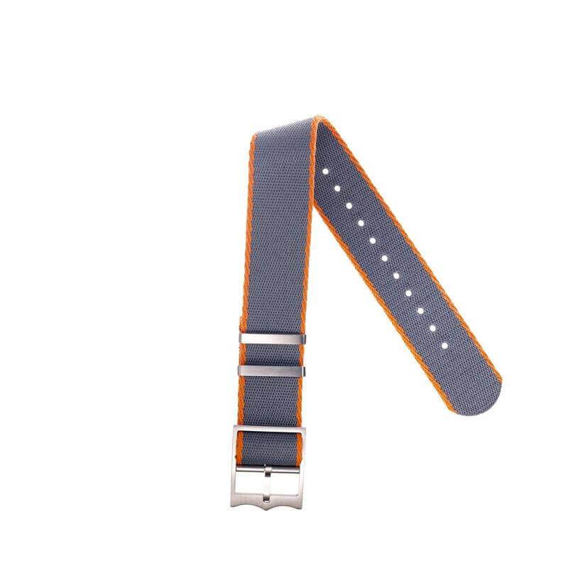 Eco-Friendly Nylon Military Watch Strap Grey-Orange - Single Pass - Recycled Military Watch Straps- Milano Straps