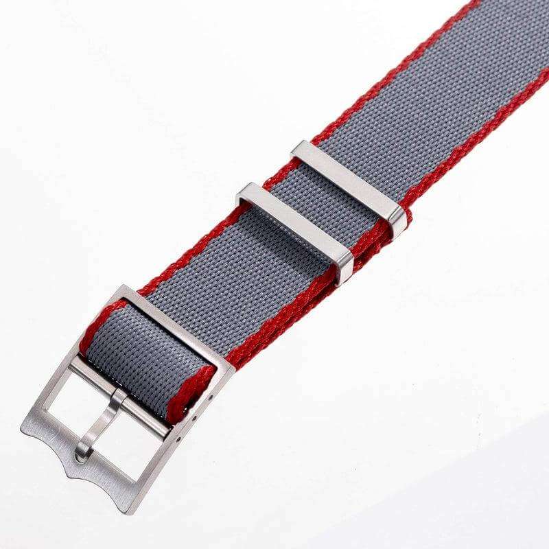 Eco-Friendly Nylon Military Watch Strap Watch Strap Grey-Red - Single Pass - Recycled Military Watch Straps- Milano Straps