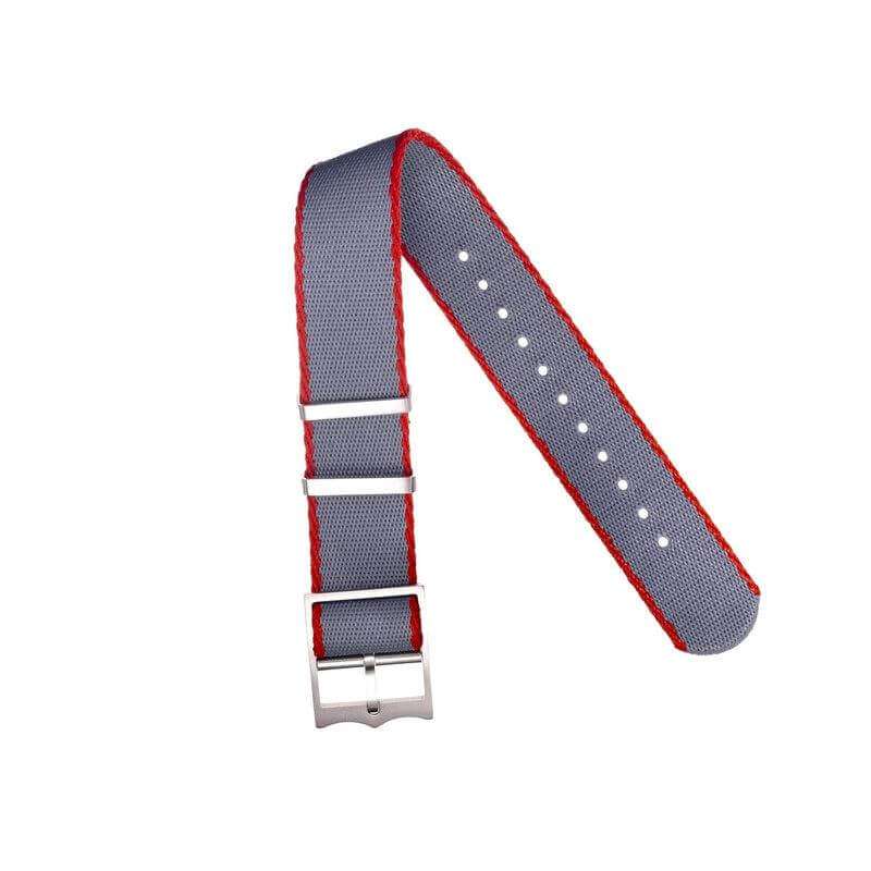 Eco-Friendly Nylon Military Watch Strap Watch Strap Grey-Red - Single Pass - Recycled Military Watch Straps- Milano Straps
