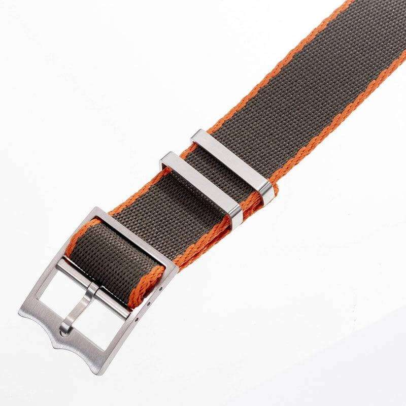 Eco-Friendly Nylon Military Watch Strap Military Green - Orange - Single Pass - Recycled Military Watch Straps- Milano Straps