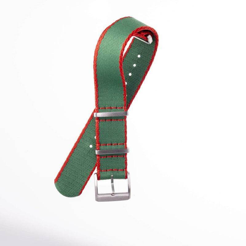 Eco-Friendly Nylon Military Strap Green Red Borders - Recycled Military Watch Straps- Milano Straps
