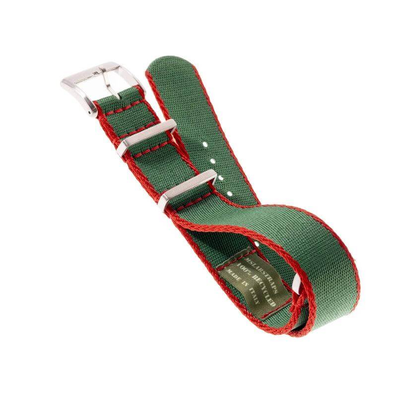 Eco-Friendly Nylon Military Strap Green Red Borders - Recycled Military Watch Straps- Milano Straps
