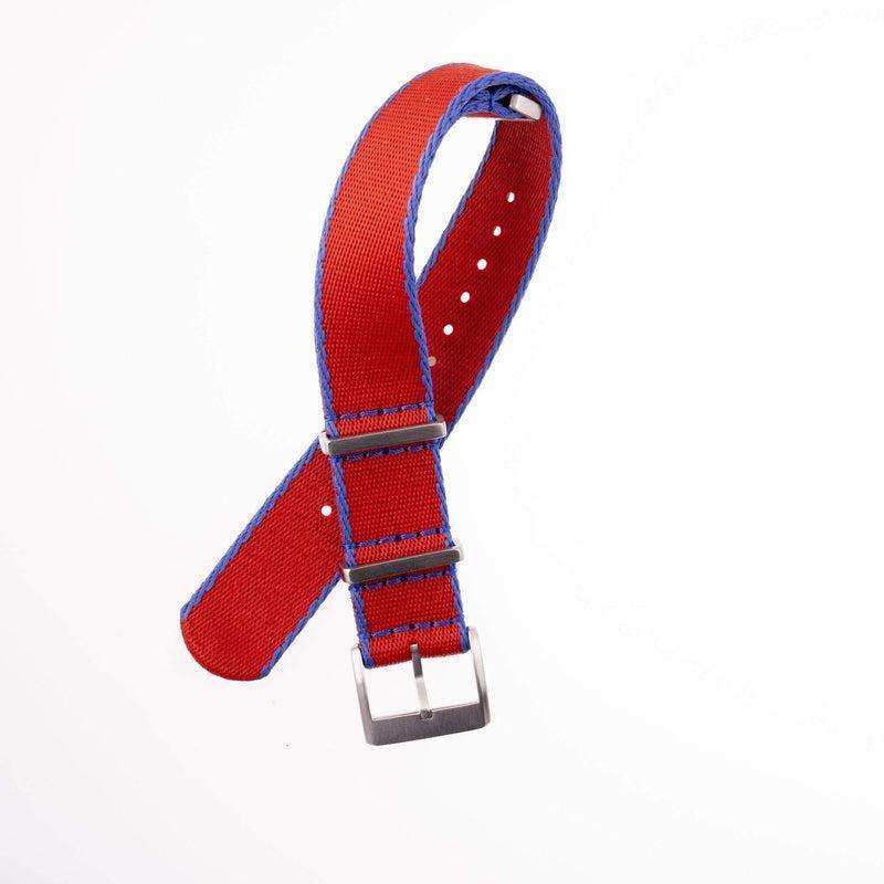 Eco-Friendly Nylon Military Strap Red Blue Borders - Recycled Military Watch Straps- Milano Straps