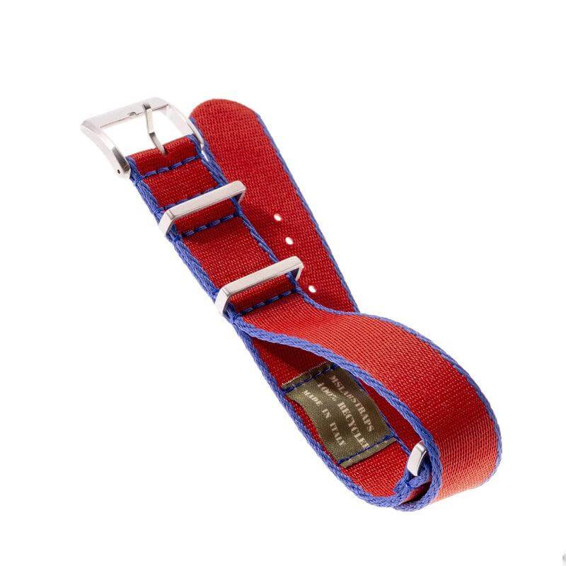 Eco-Friendly Nylon Military Strap Red Blue Borders - Recycled Military Watch Straps- Milano Straps