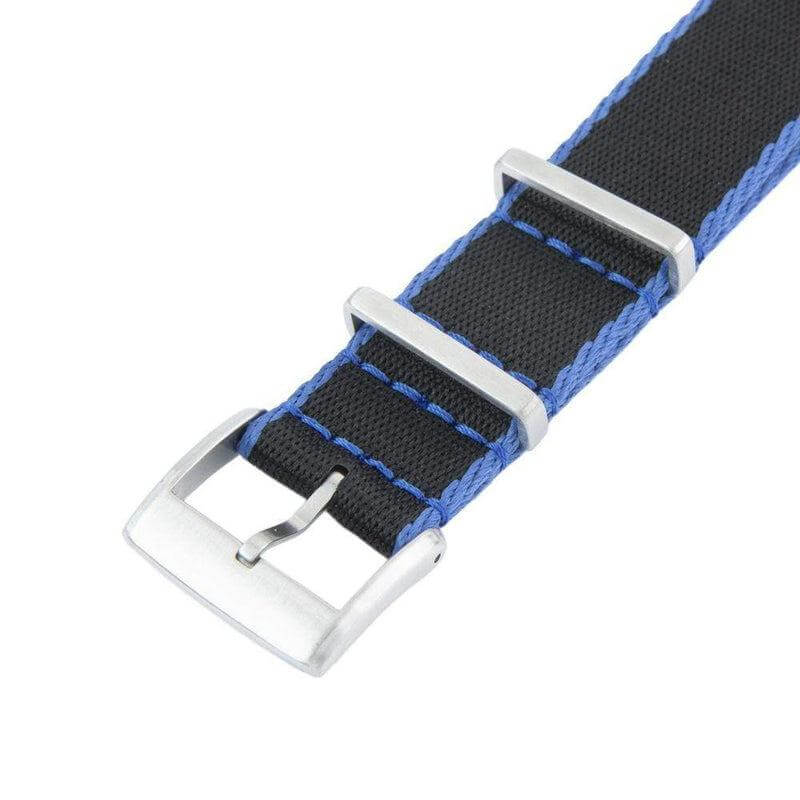 Eco-Friendly Nylon Military Watch Strap -  Black Light Blue Borders - Recycled Military Watch Straps- Milano Straps