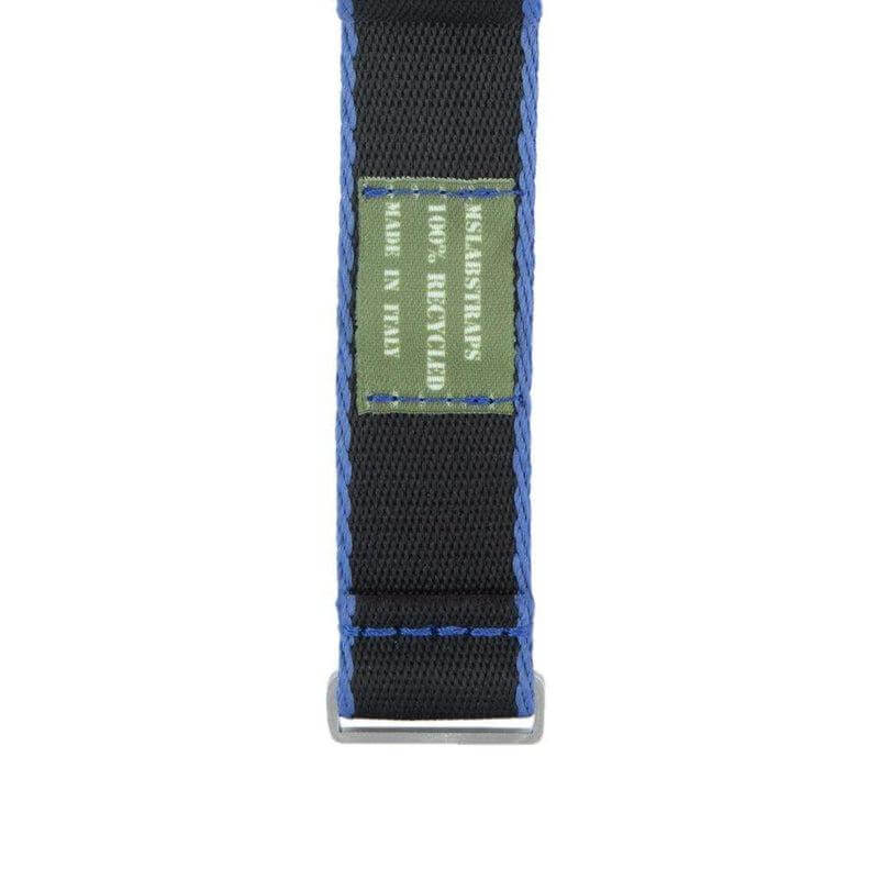 Eco-Friendly Nylon Military Watch Strap -  Black Light Blue Borders - Recycled Military Watch Straps- Milano Straps