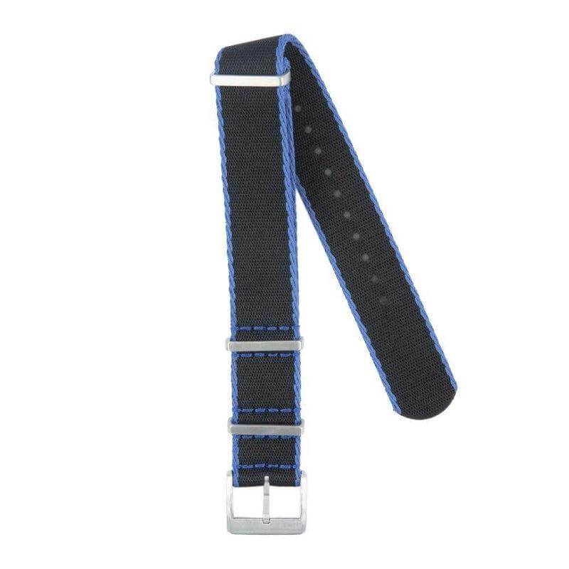 Eco-Friendly Nylon Military Watch Strap -  Black Light Blue Borders - Recycled Military Watch Straps- Milano Straps