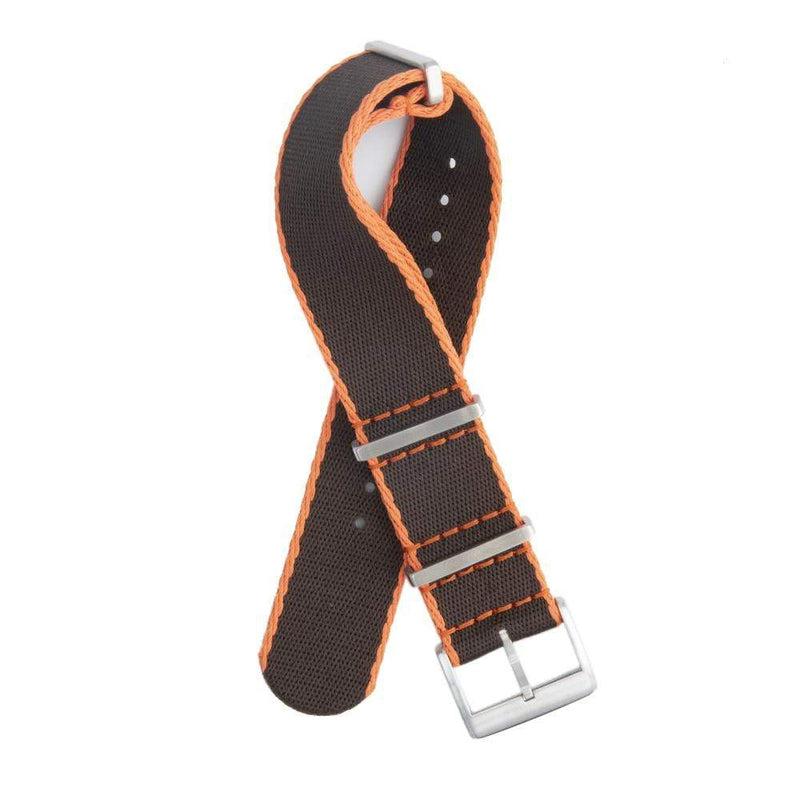 Eco-Friendly Nylon Military Watch Strap - Black Orange Borders - Recycled Military Watch Straps- Milano Straps
