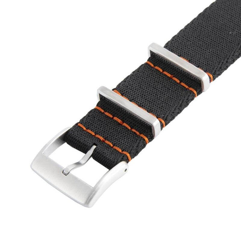 Eco-Friendly  Nylon Military  Watch Strap -  Black Orange Stitches - Recycled Military Watch Straps- Milano Straps