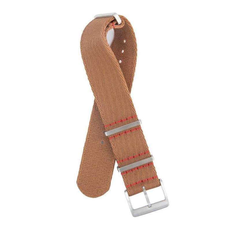 Eco-Friendly Nylon Military Watch Strap - Brown Red Stitches - Recycled Military Watch Straps- Milano Straps