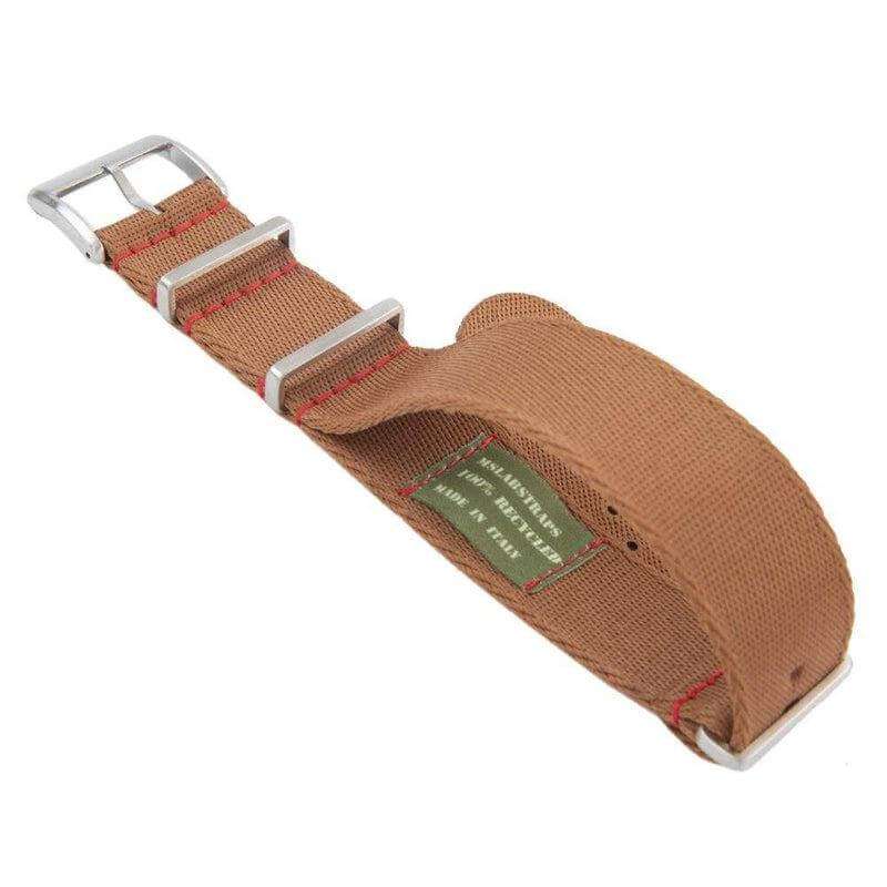 Eco-Friendly Nylon Military Watch Strap - Brown Red Stitches - Recycled Military Watch Straps- Milano Straps