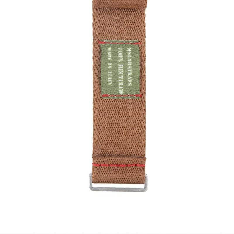 Eco-Friendly Nylon Military Watch Strap - Brown Red Stitches - Recycled Military Watch Straps- Milano Straps