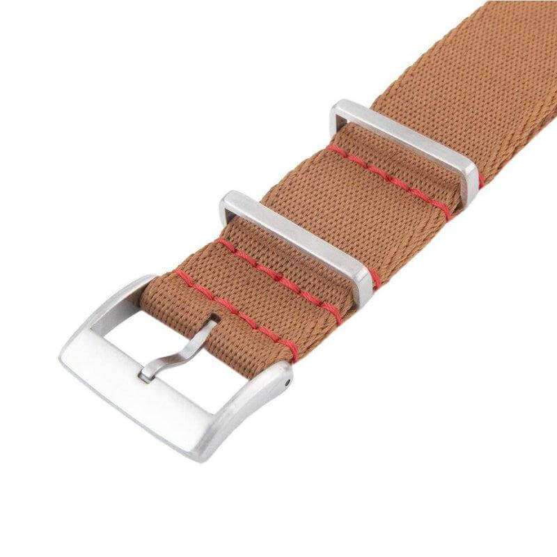 Eco-Friendly Nylon Military Watch Strap - Brown Red Stitches - Recycled Military Watch Straps- Milano Straps