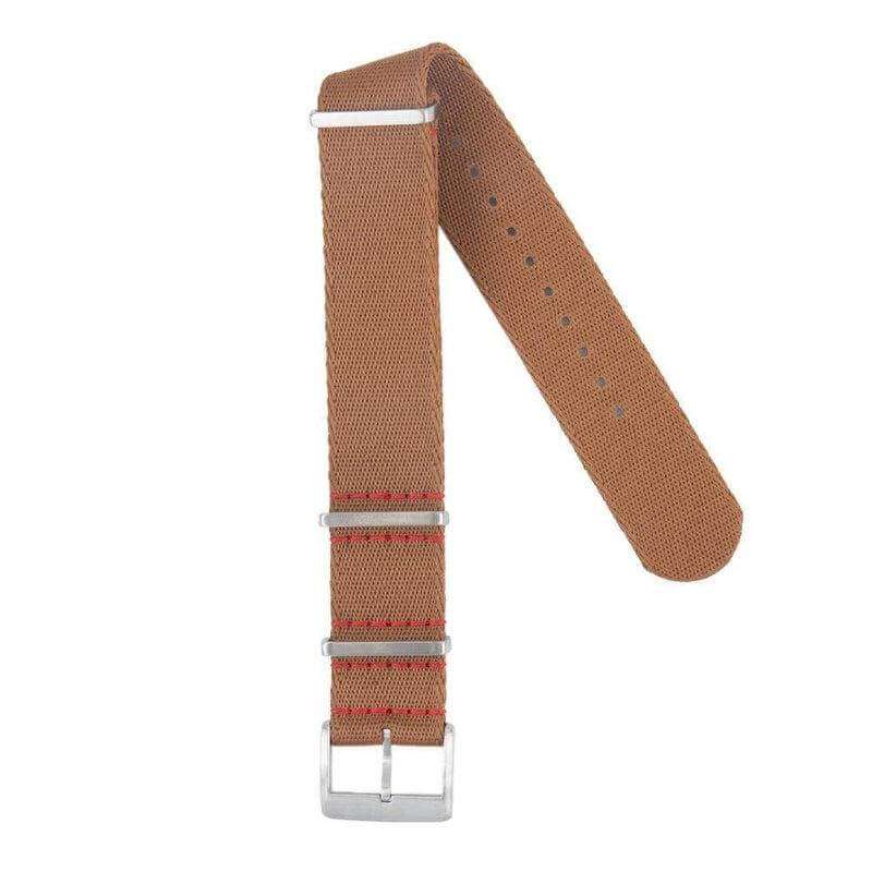 Eco-Friendly Nylon Military Watch Strap - Brown Red Stitches - Recycled Military Watch Straps- Milano Straps