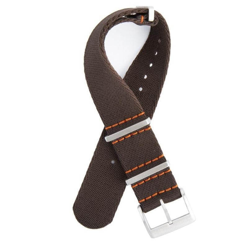 Eco-Friendly Nylon Military Watch Strap -  Dark Brown Orange Stitches - Recycled Military Watch Straps- Milano Straps
