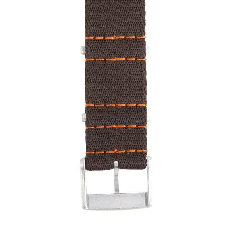 Eco-Friendly Nylon Military Watch Strap -  Dark Brown Orange Stitches - Recycled Military Watch Straps- Milano Straps