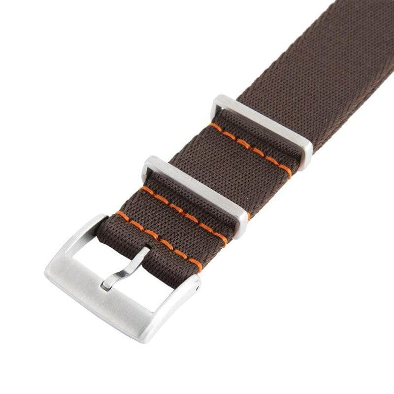 Eco-Friendly Nylon Military Watch Strap -  Dark Brown Orange Stitches - Recycled Military Watch Straps- Milano Straps