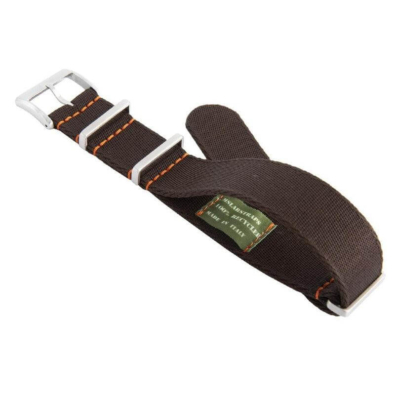 Eco-Friendly Nylon Military Watch Strap -  Dark Brown Orange Stitches - Recycled Military Watch Straps- Milano Straps