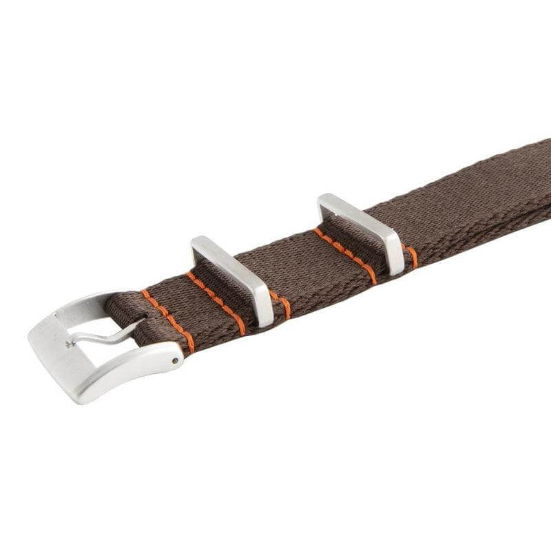 Eco-Friendly Nylon Military Watch Strap -  Dark Brown Orange Stitches - Recycled Military Watch Straps- Milano Straps