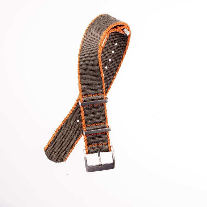 Eco-Friendly Nylon Military Watch Strap - Dark Green - Orange Borders - Recycled Military Watch Straps- Milano Straps