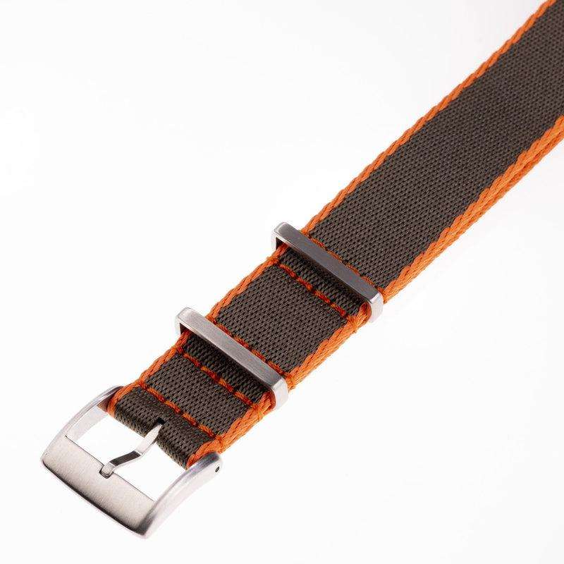 Eco-Friendly Nylon Military Watch Strap - Dark Green - Orange Borders - Recycled Military Watch Straps- Milano Straps