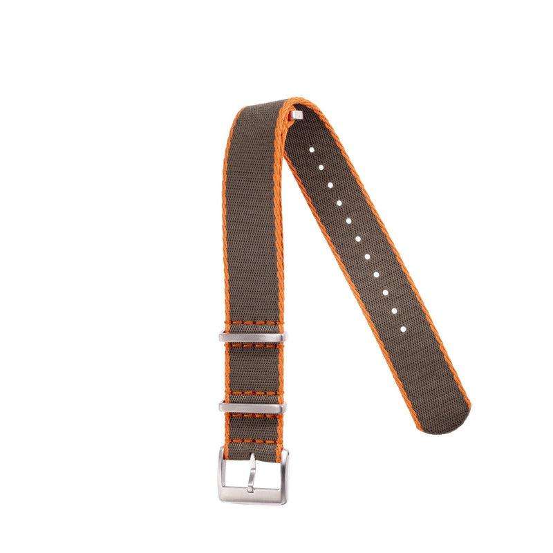 Eco-Friendly Nylon Military Watch Strap - Dark Green - Orange Borders - Recycled Military Watch Straps- Milano Straps