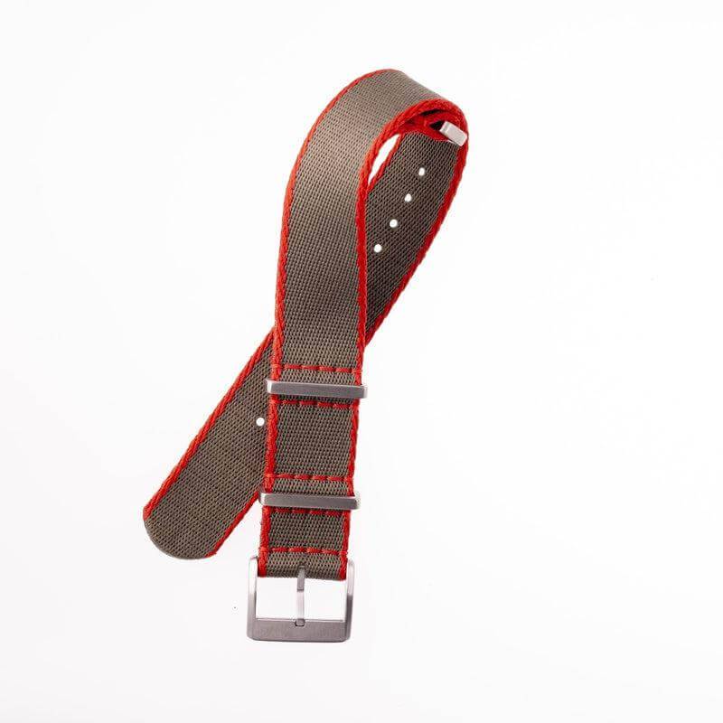 Eco-Friendly Nylon Military Watch Strap - Dark Green Red Borders - Recycled Military Watch Straps- Milano Straps