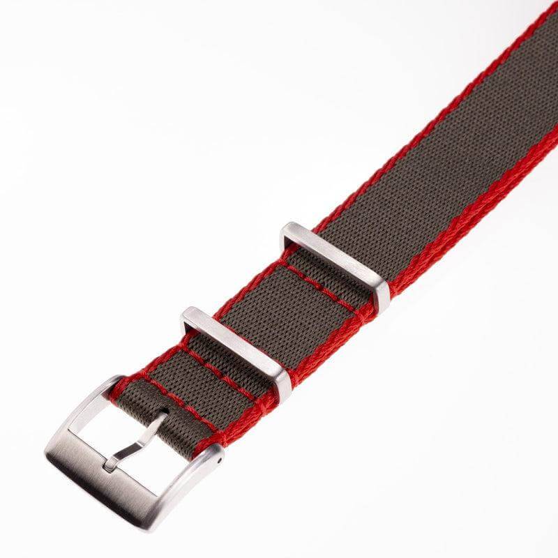 Eco-Friendly Nylon Military Watch Strap - Dark Green Red Borders - Recycled Military Watch Straps- Milano Straps