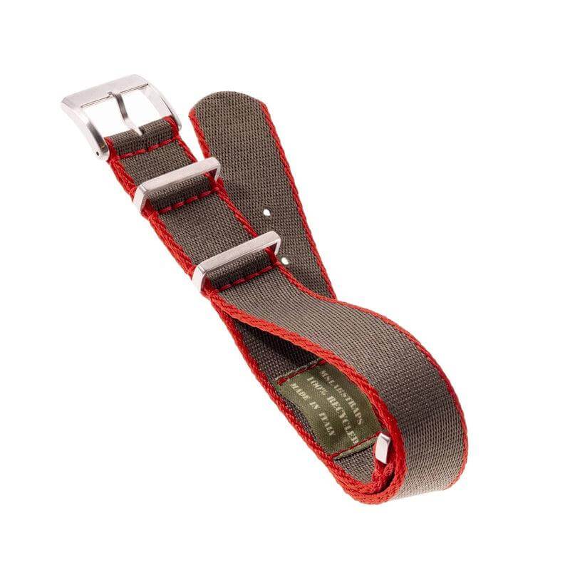 Eco-Friendly Nylon Military Watch Strap - Dark Green Red Borders - Recycled Military Watch Straps- Milano Straps