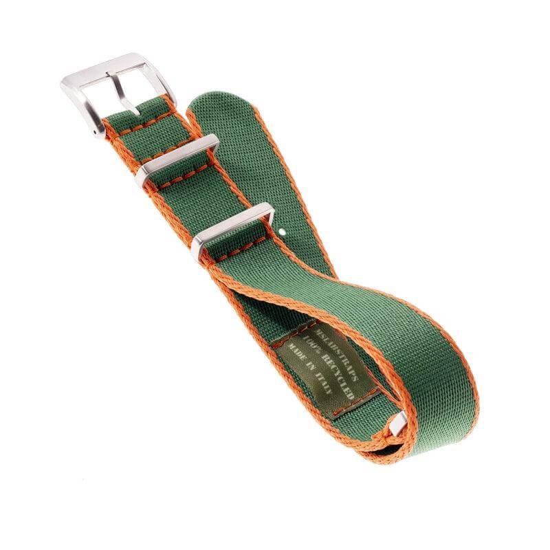Eco-Friendly Nylon Military Watch Strap - Green Orange Borders - Recycled Military Watch Straps- Milano Straps