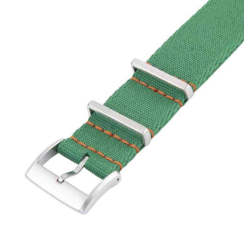 Eco-Friendly Nylon Military Watch Strap - Green Orange Stitches - Recycled NATO straps- Milano Straps
