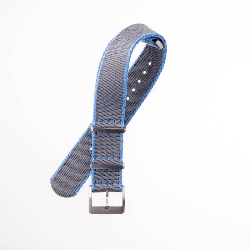 Eco-Friendly Nylon Military Watch Strap - Grey Light Blue Borders - Recycled Military Watch Straps- Milano Straps