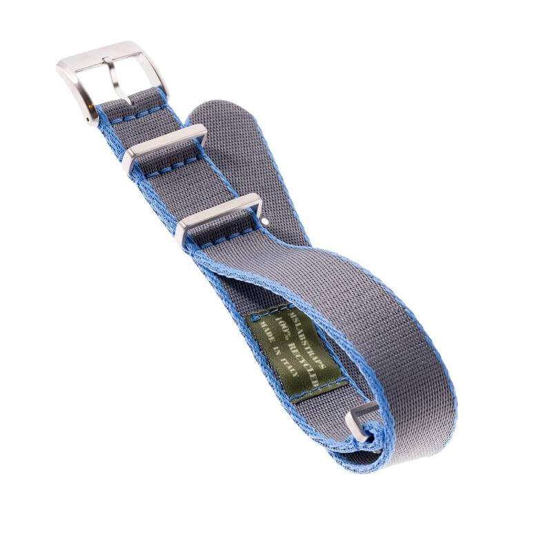 Eco-Friendly Nylon Military Watch Strap - Grey Light Blue Borders - Recycled Military Watch Straps- Milano Straps