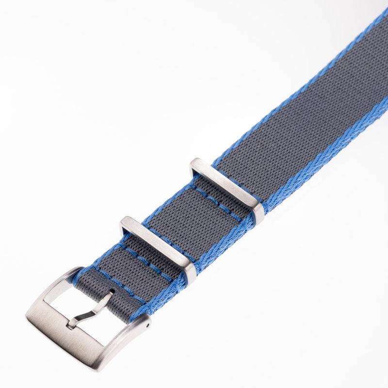Eco-Friendly Nylon Military Watch Strap - Grey Light Blue Borders - Recycled Military Watch Straps- Milano Straps