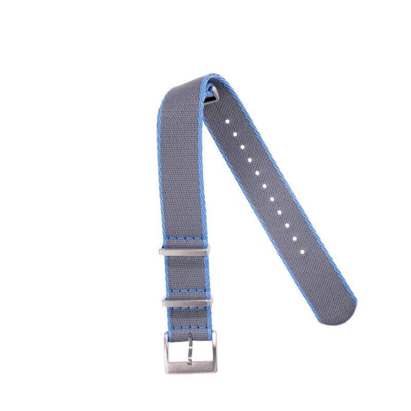 Eco-Friendly Nylon Military Watch Strap - Grey Light Blue Borders - Recycled Military Watch Straps- Milano Straps