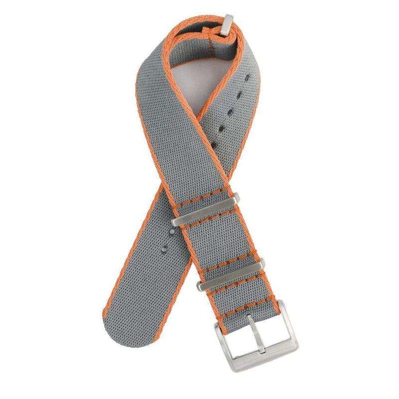 Eco-Friendly Nylon Military Watch Strap -  Grey Orange Borders - Recycled NATO straps- Milano Straps