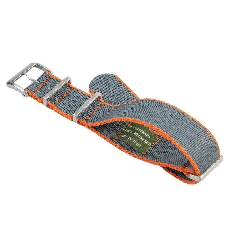 Eco-Friendly Nylon Military Watch Strap -  Grey Orange Borders - Recycled NATO straps- Milano Straps