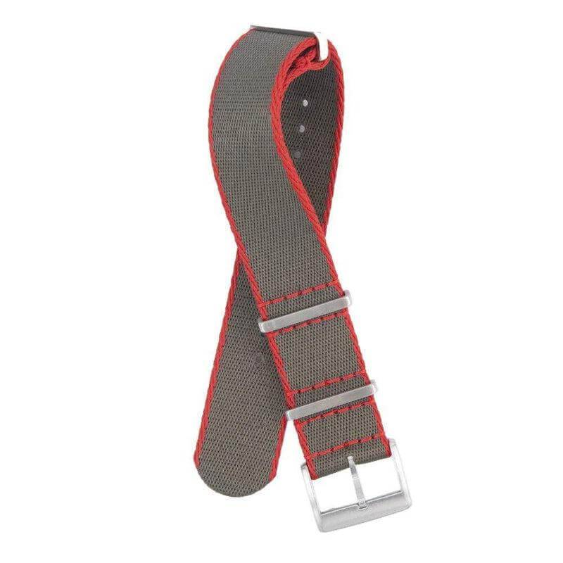 Eco-Friendly Nylon Military Watch Strap -  Grey Red Border - Recycled NATO straps- Milano Straps