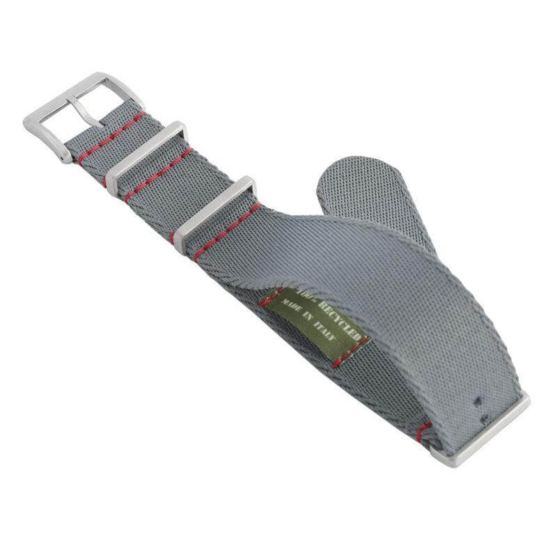 Eco-Friendly Nylon Military  Watch Strap -  Grey Red Stitches - Recycled NATO straps- Milano Straps