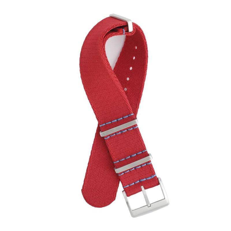 Eco-Friendly Nylon Military Watch Strap -  Red Light Blue Stitches - Recycled NATO straps- Milano Straps