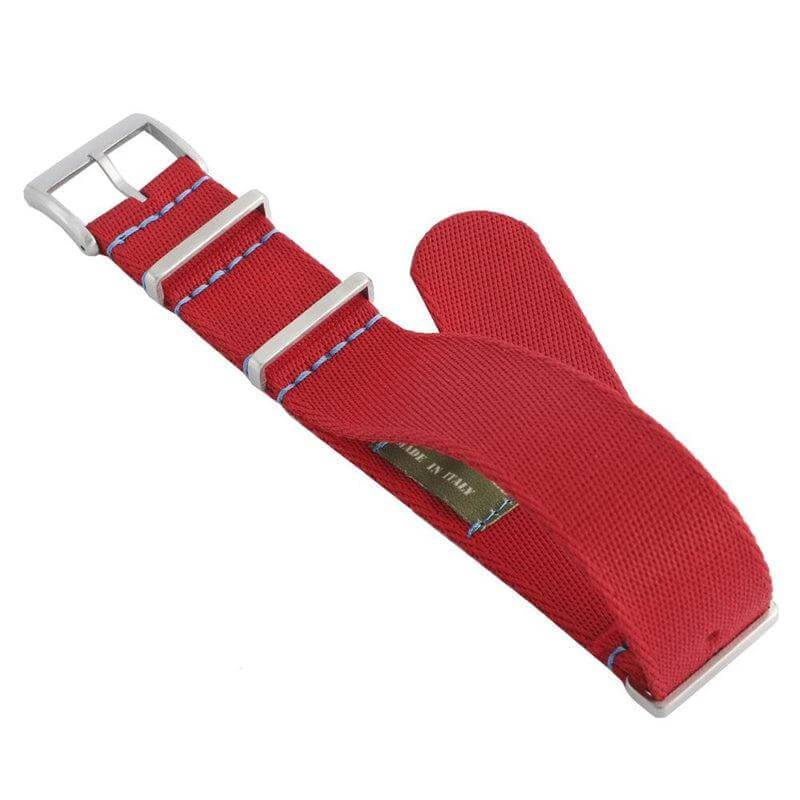 Eco-Friendly Nylon Military Watch Strap -  Red Light Blue Stitches - Recycled NATO straps- Milano Straps