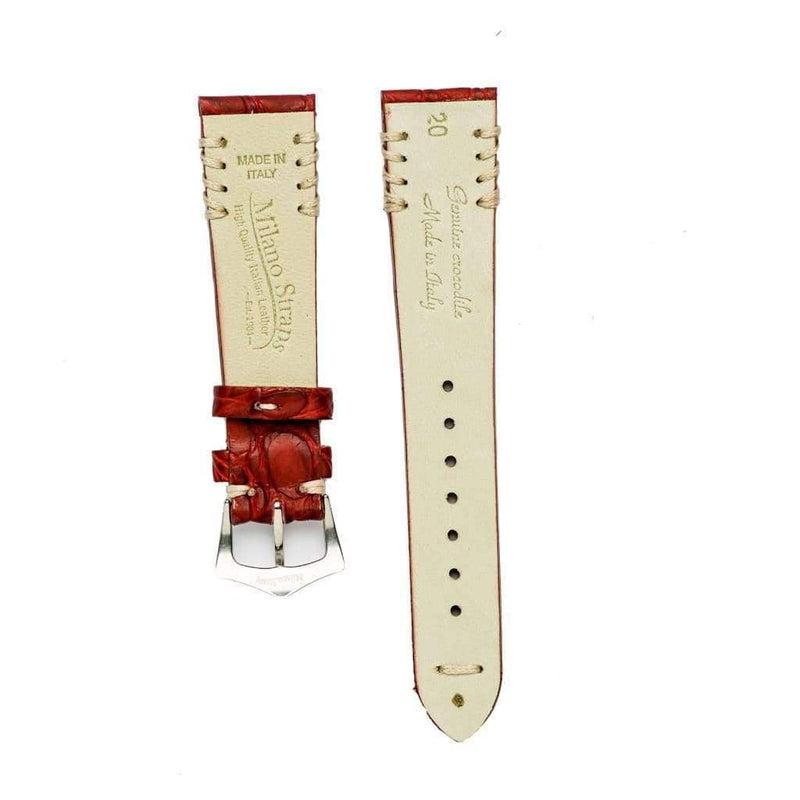 Red Rubberized Crocodile Watch Strap White Tribal Stitches - 20mm - Crocodile Strap- Milano Straps