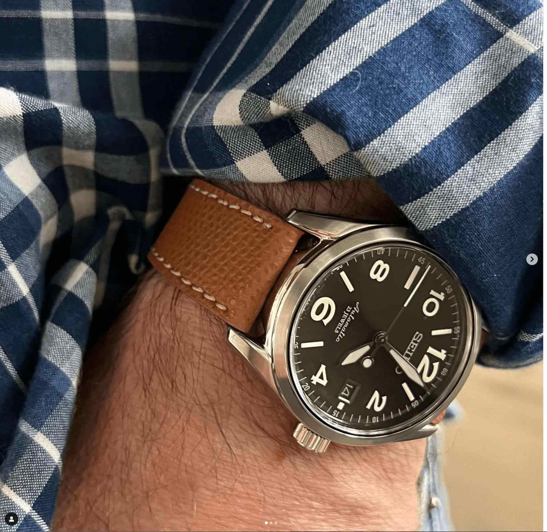 Tan Hammered Calfskin Ecru Stitches Watch strap - Leather strap- Milano Straps
