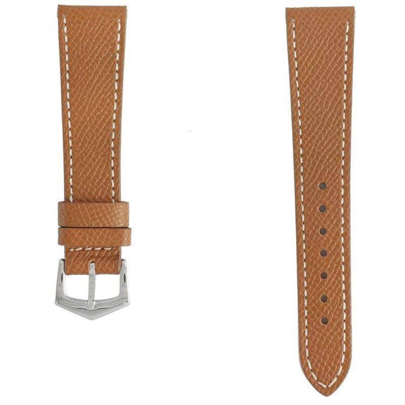 Tan Hammered Calfskin Ecru Stitches Watch strap - Leather strap- Milano Straps